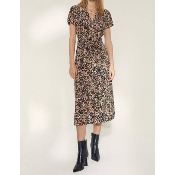 Wilfred Women Leopard Button-Front Midi Shirt Dress With Belt Viscose-Rayon XS - Picture 1 of 14